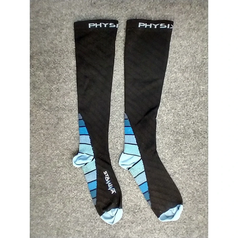 Physix Gear Stamina Compression Socks Black Blue Knee‎ High Athletic S/M